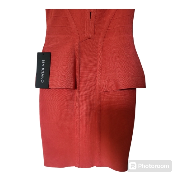 GUESS Marciano Coral Orange Peplum Bodycon Dress - Size XXS, 00 - Picture 2 of 3
